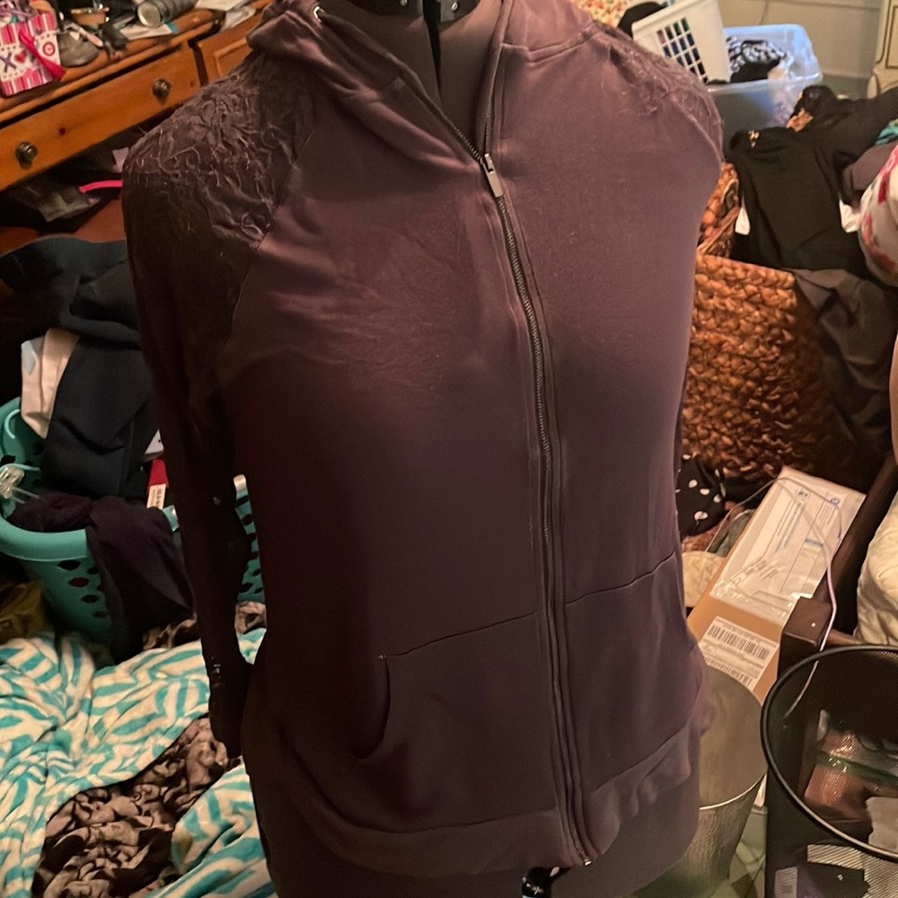 Torrid lace sleeve gray zip up hoodie